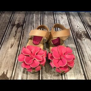 Leather Toddler Girls Sandals w/Pink Flower Detail